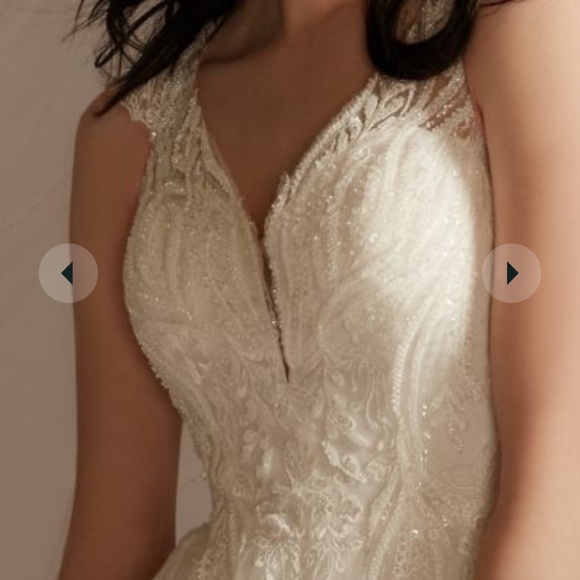 Oleg Cassini Cap-Sleeve Beaded Wedding Dress - Picture 2 of 7